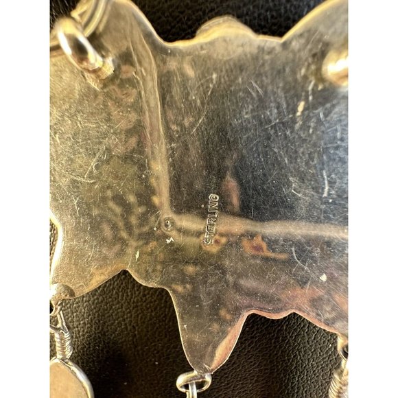 Navajo Mother of Pearl & Sterling Silver 3 Panel Statement Necklace w Feathers - Picture 8 of 14